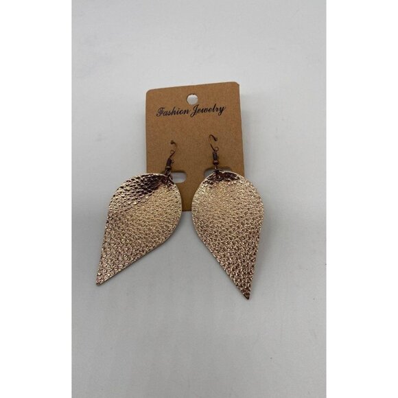 Tear Drop Women’s Rose Gold Texture Earrings Lightweight Hook Dangle - Picture 6 of 7